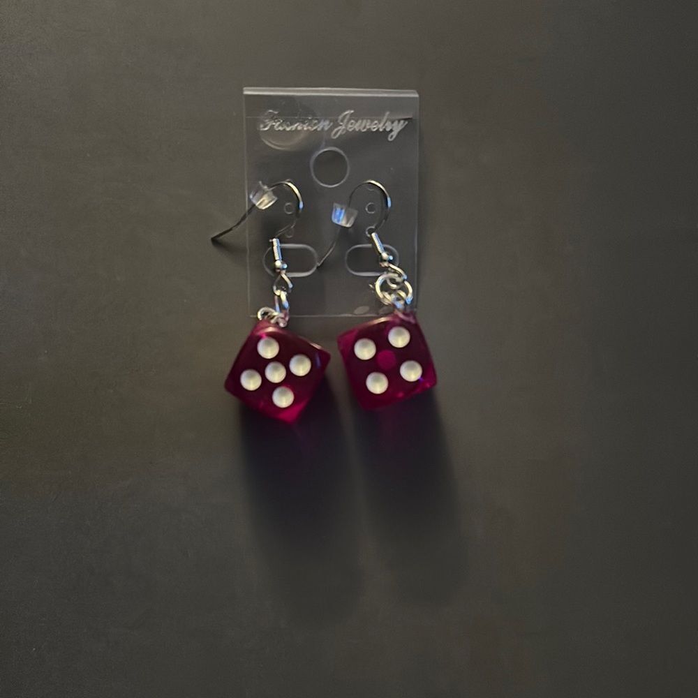 NEW bright pink dice earrings